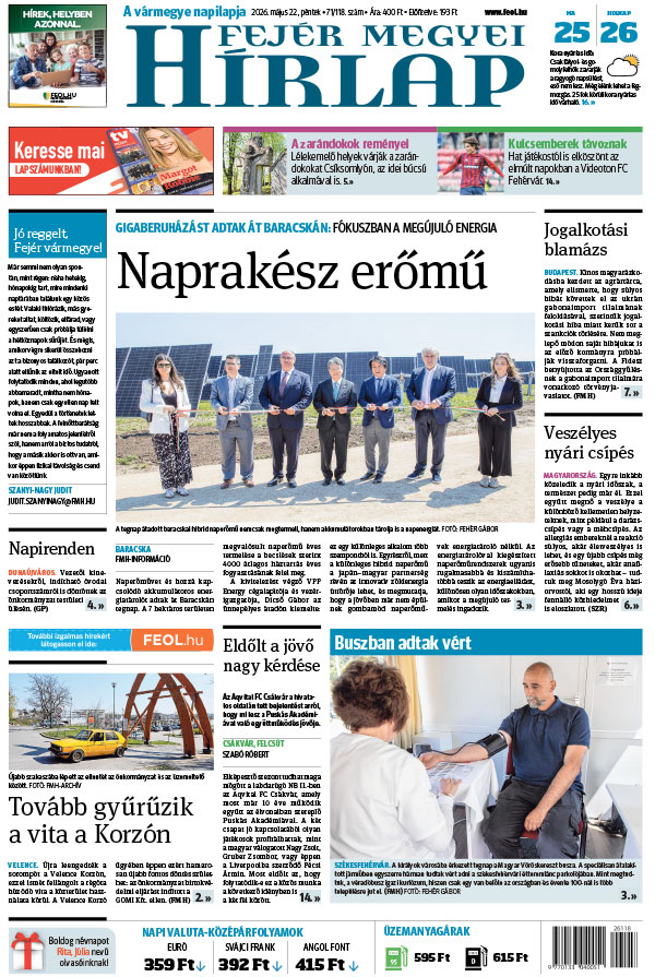 Lapszám: 2026. 05. 22. + MELLÉKLET